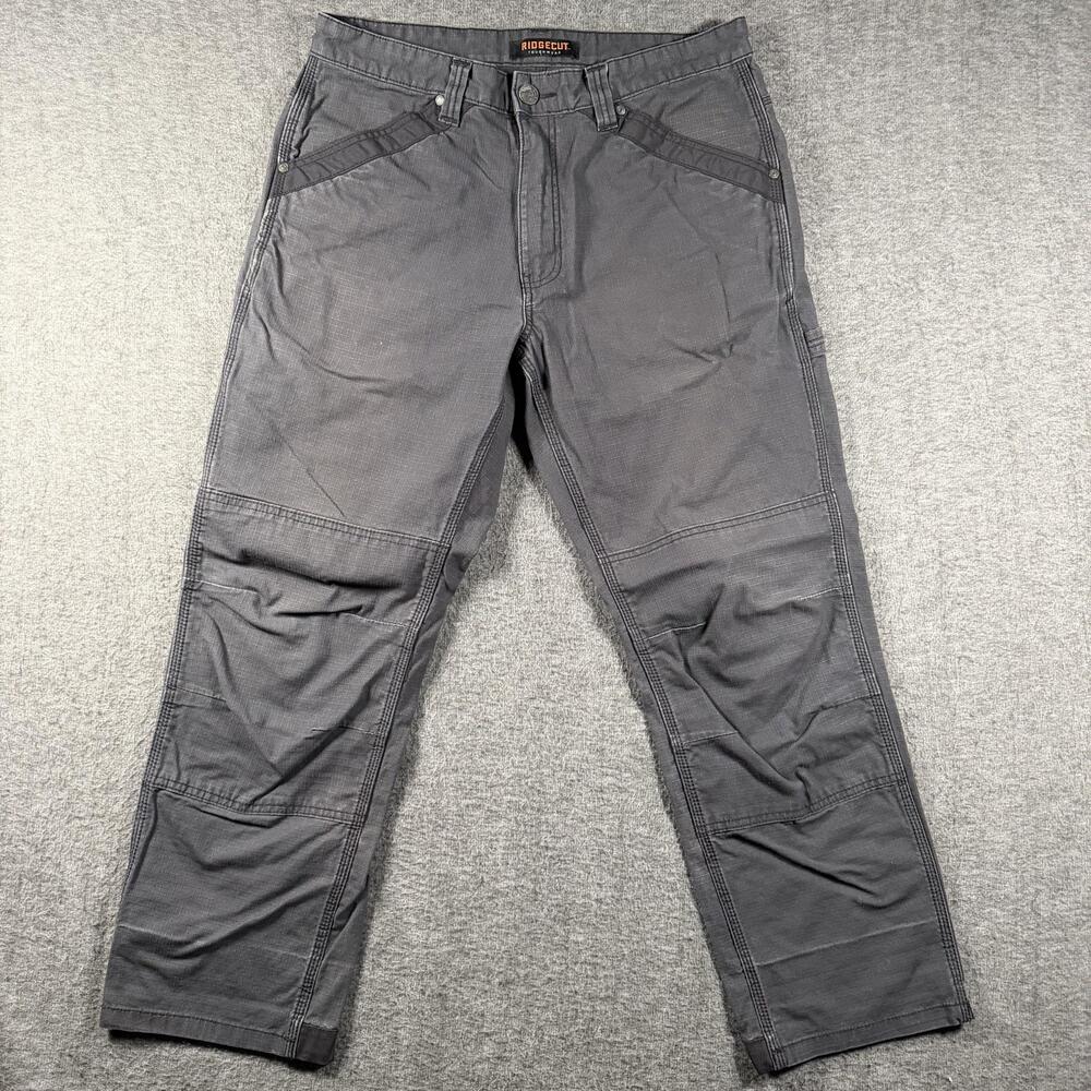Ridgecut Pants Mens 34x30 Gray Canvas Carpenter Workwear Stretch Pockets